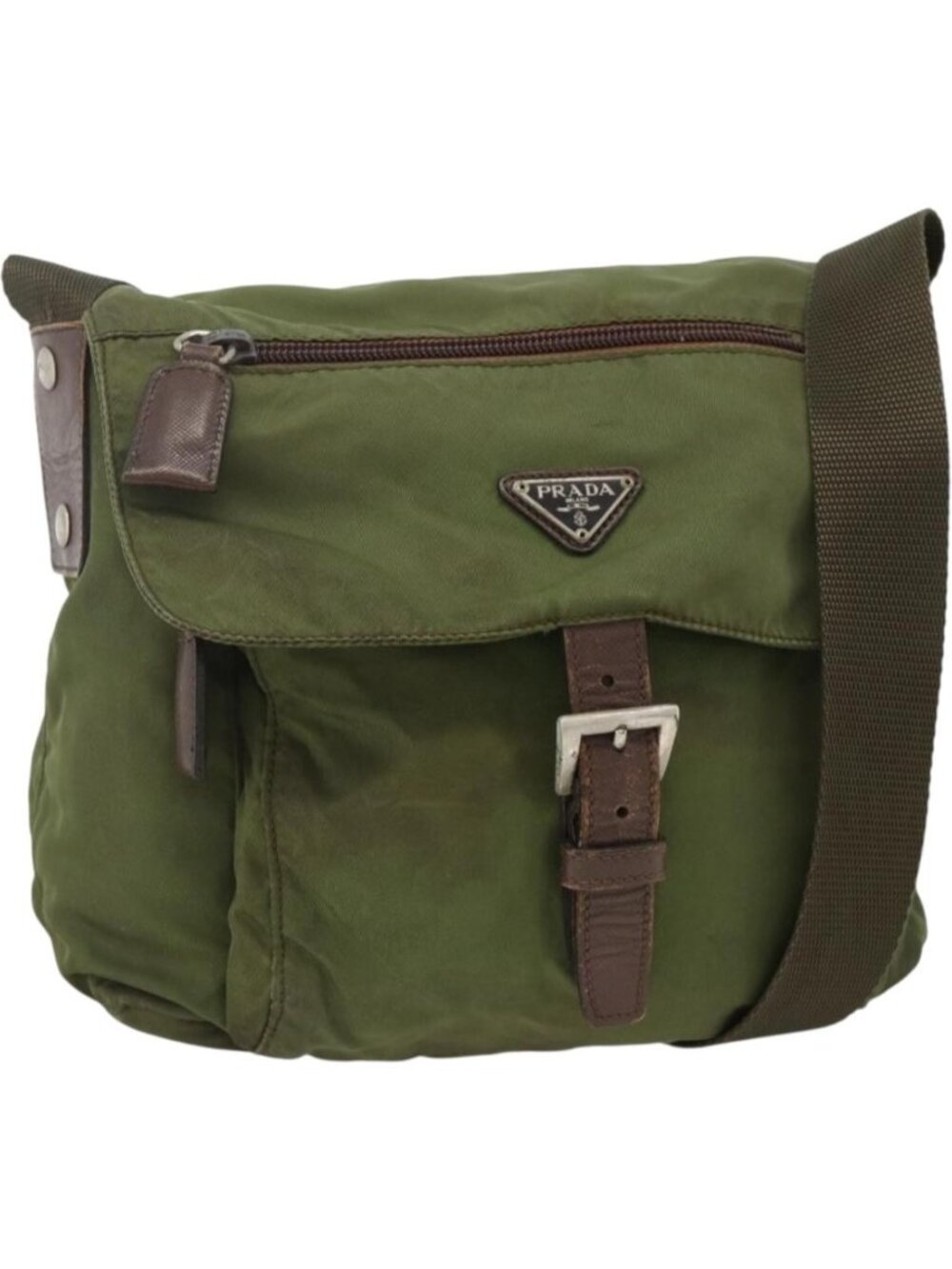 PRADA Shoulder Bag Nylon Green Silver